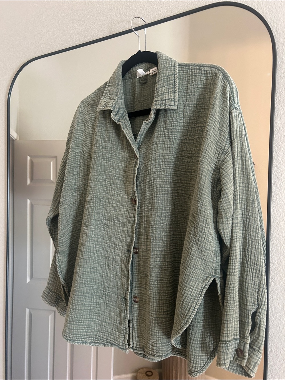 Light Olive Green Women’s Oversized Button-Up Shirt